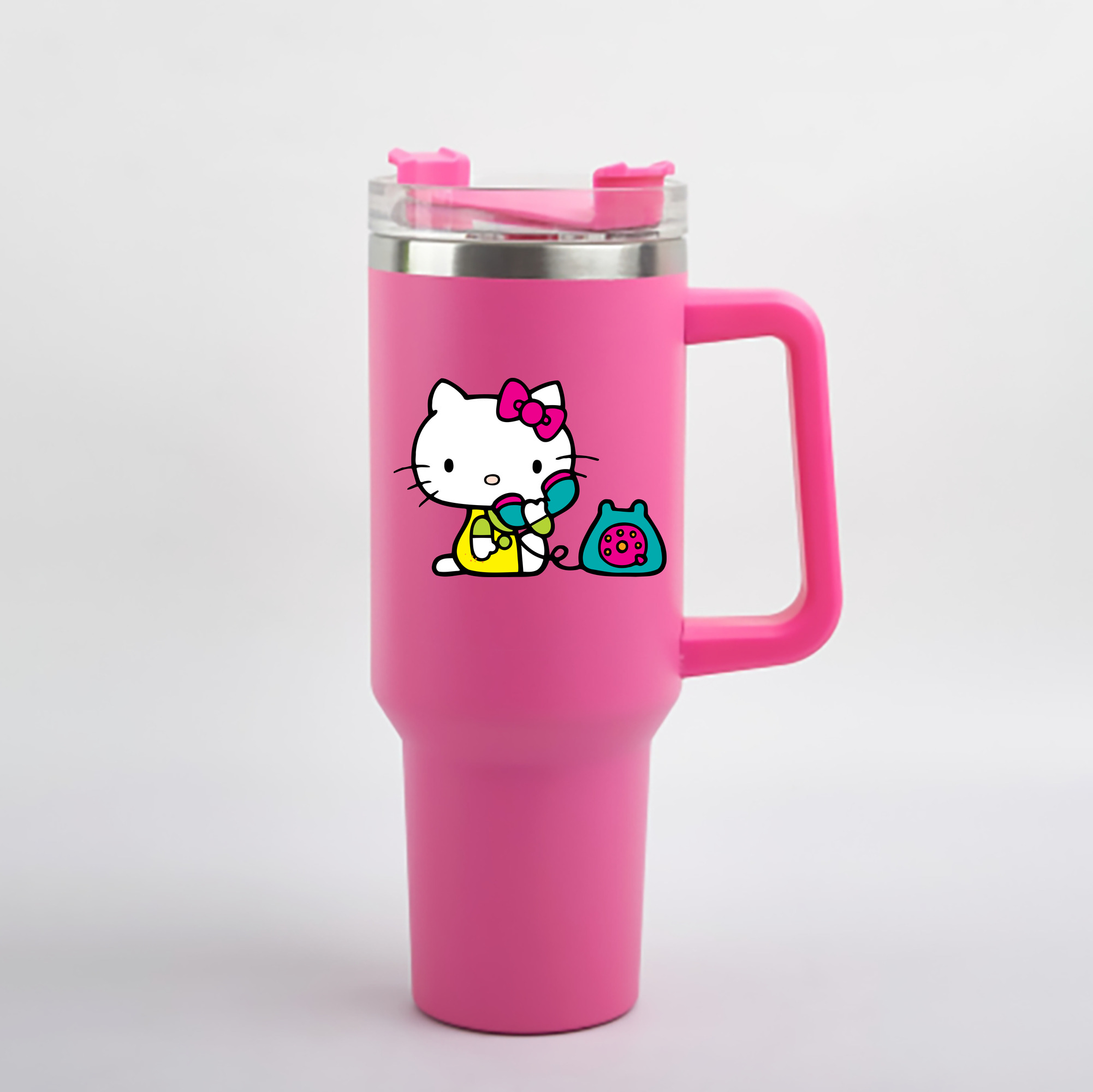 （画像用） Hello Kitty ハローキティ 1200mL車用タンブラー - クリスタルステッカー（プラスチックストロー付き）